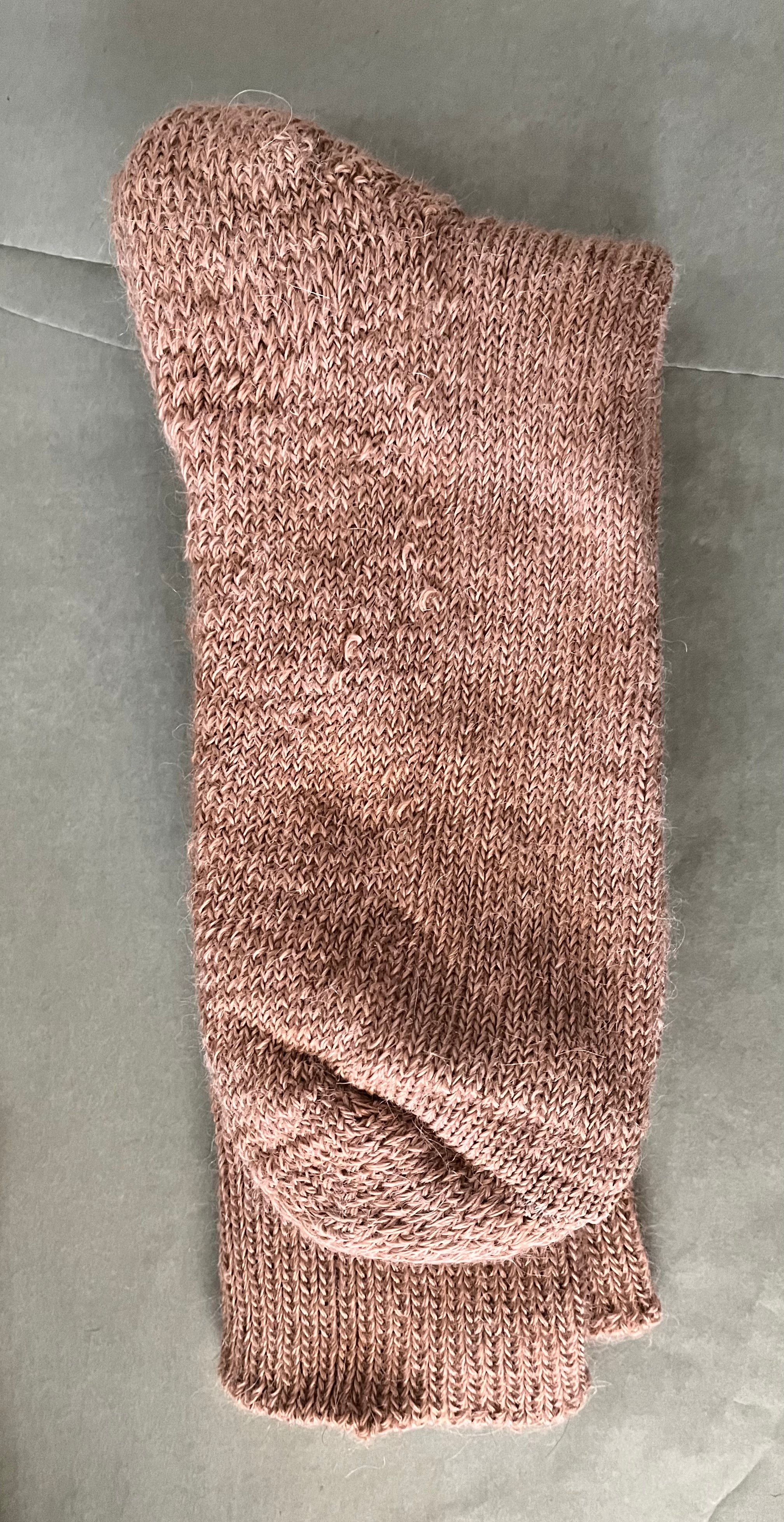 fawn short ribbed alpaca sock pale green background