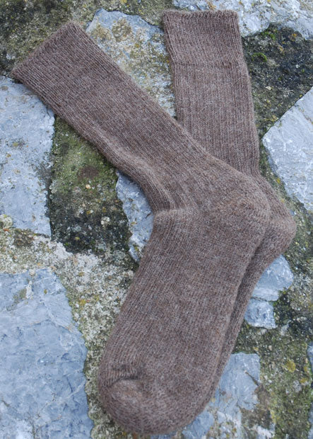brown alpaca short ribbed socks rocky background