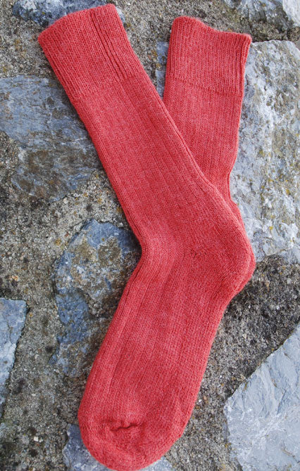burnt orange short ribbed alpaca socks rocky background