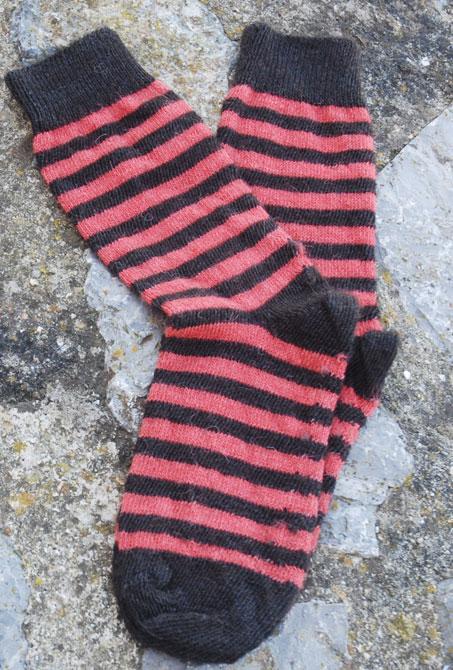burnt orange/charcoal thin striped alpaca socks for children