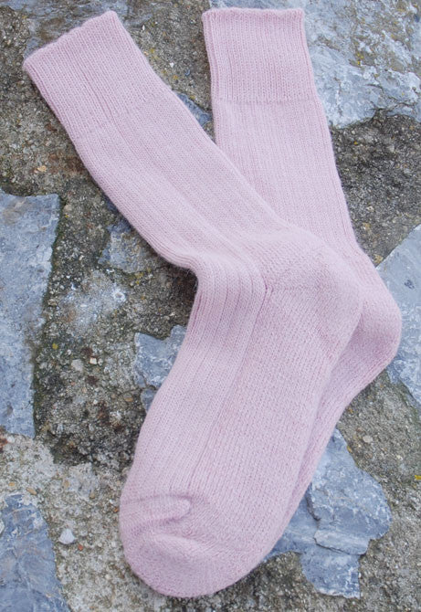 pale pink short ribbed alpaca socks rocky background