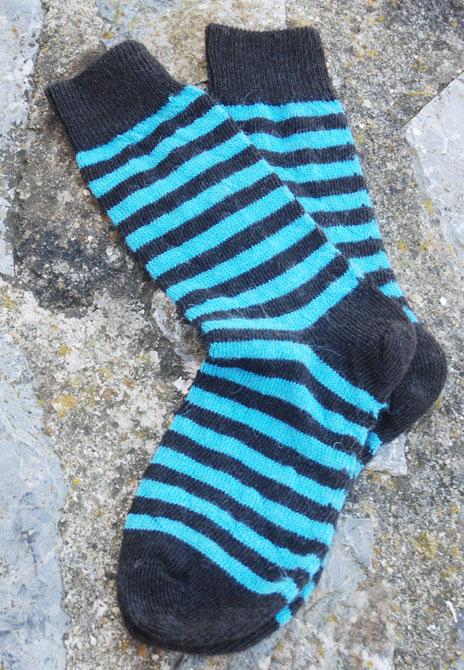 turquoise and charcoal striped alpaca socks for kids