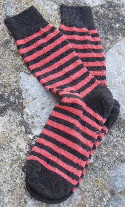Burnt orange and charcoal striped alpaca socks