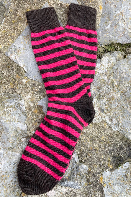 Raspbery and Charcoal stripped everyday alpaca sock