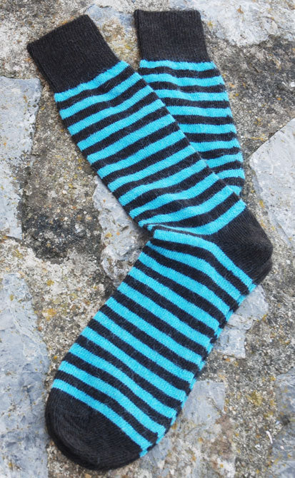 Turquoise and Charcoal everyday striped alpaca socks