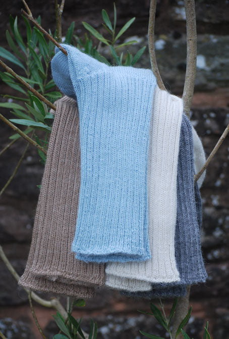 soft topped alpaca bed socks pale blue