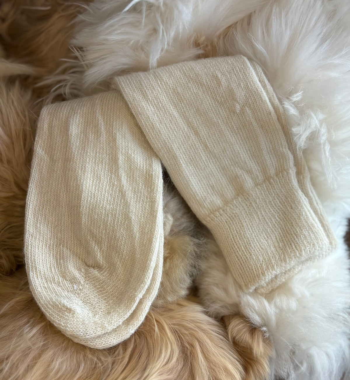 Cream everyday alpaca socks fluffy background