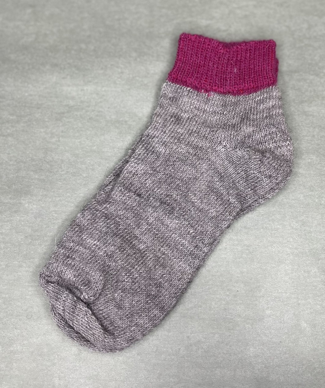 grey with raspberry cuff alpaca ankle sock
