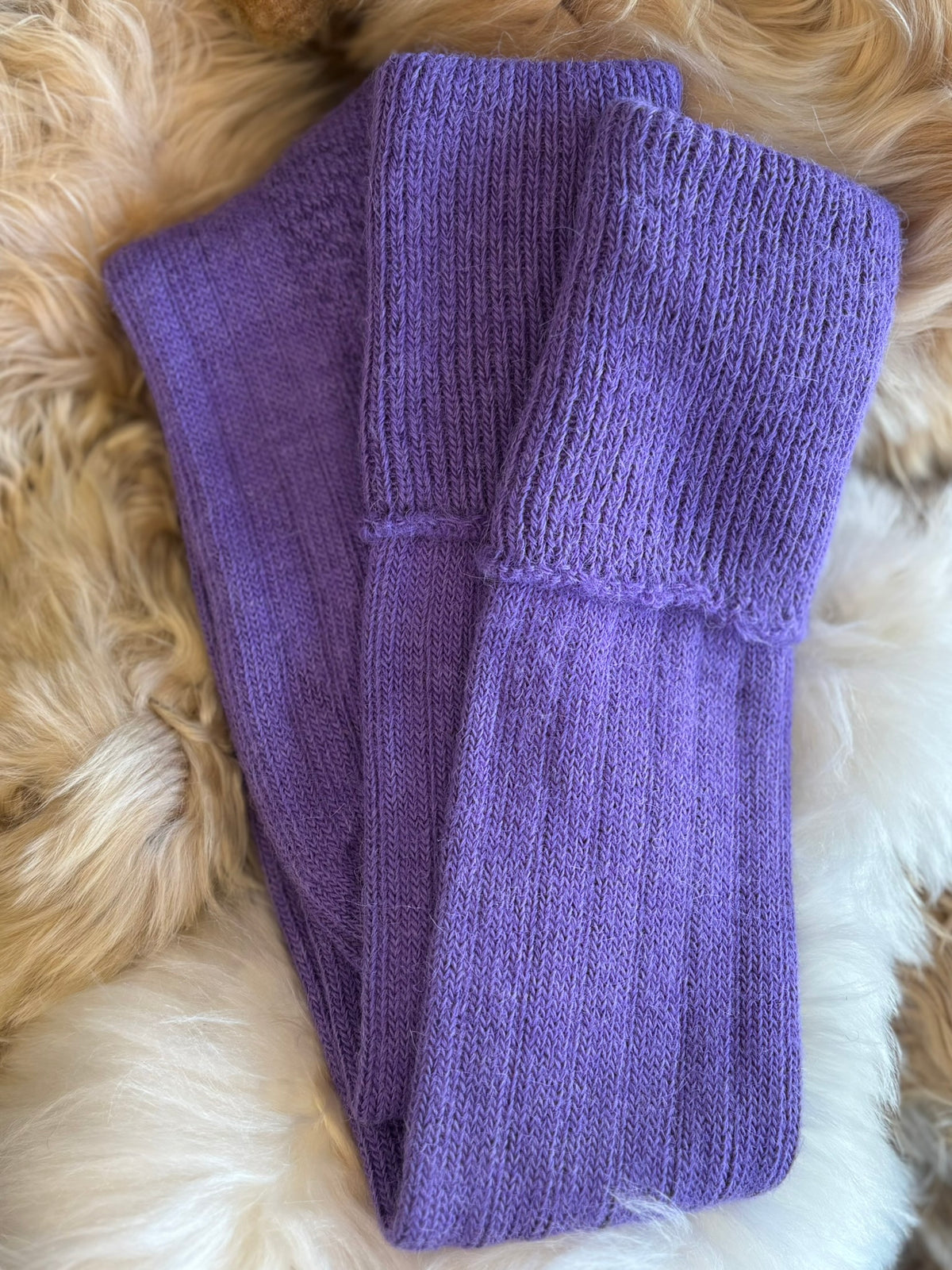purple alpaca country socks fluffy background