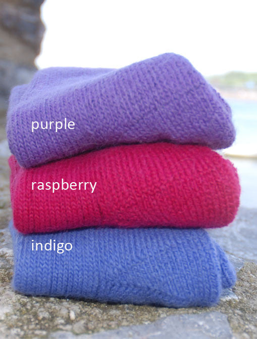 purple raspberry and mid blue short ribbed bundle alpaca socks 