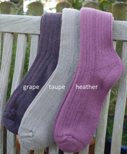 Grape, Taupe and Heather three quarter luxury socks